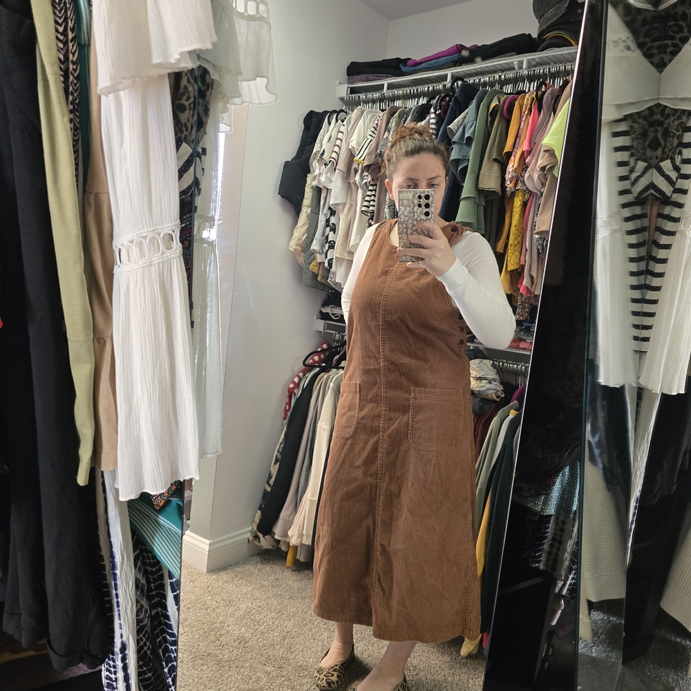 Karen Scott Vintage Brown Corduroy Pinafore Dress Size Medium 100% Cotton